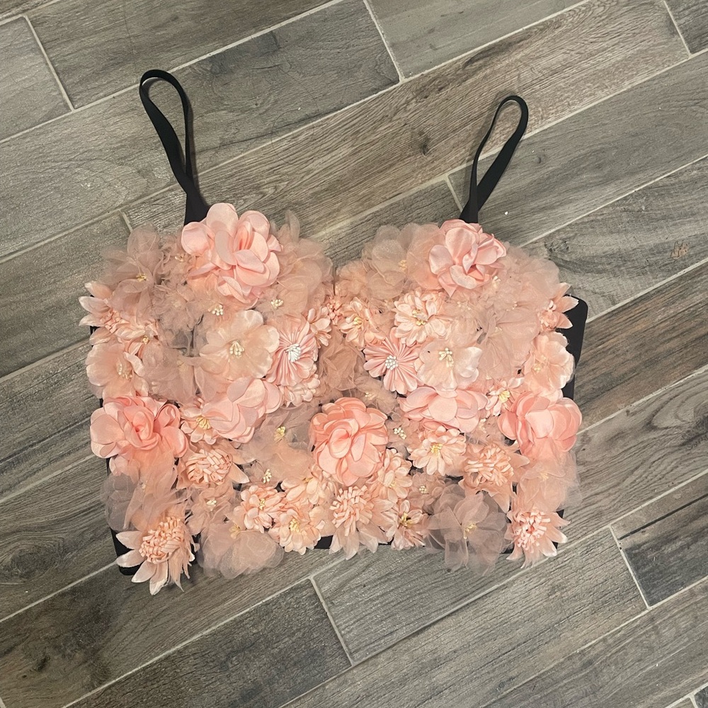 AKIRA Floral Embellished Corset Top - Ballerina Pink